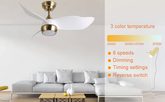 Intelligenter weißer Deckenventilator mit 6 einstellbaren Geschwindigkeiten und Sprachsteuerung