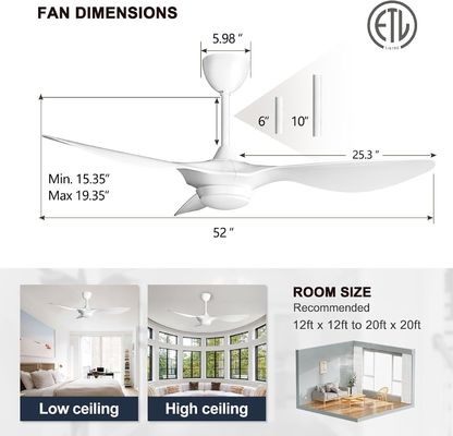 6 Geschwindigkeit 52 Zoll Deckenventilator mit Fernsteuerung