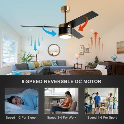Smart WIFI Deckenventilator in Weiß Schwarz Gold 52 Zoll Vollhelligkeit