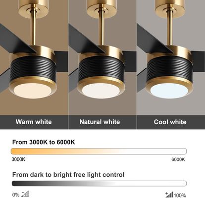 Smart WIFI Deckenventilator in Weiß Schwarz Gold 52 Zoll Vollhelligkeit