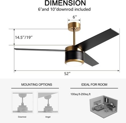 Smart WIFI Deckenventilator in Weiß Schwarz Gold 52 Zoll Vollhelligkeit