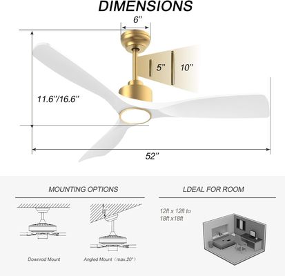52 Deckenventilator mit dimmbarem Licht ABS Warm Weiß Natürliches Weiß Kühl Weiß