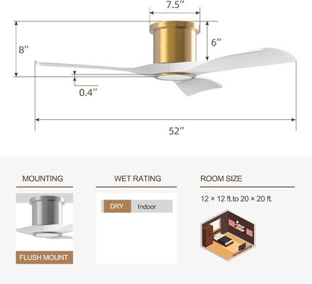 3000K Schwarzer 52-Zoll-Deckenventilator mit leicht effizientem umkehrbarem Gleichstrommotor