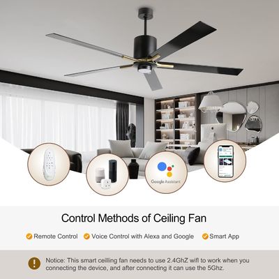 Weißer Gleichstrommotor leise Blatt Deckenventilator Licht 72 Zoll mit 3 Farbwechselgeschwindigkeiten