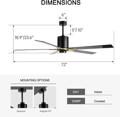 Weißer Gleichstrommotor leise Blatt Deckenventilator Licht 72 Zoll mit 3 Farbwechselgeschwindigkeiten